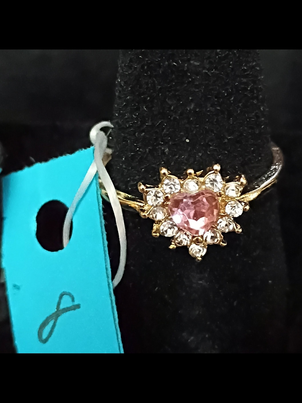 Gold Plated Ring with Pink Heart Crystal and Clear Accents